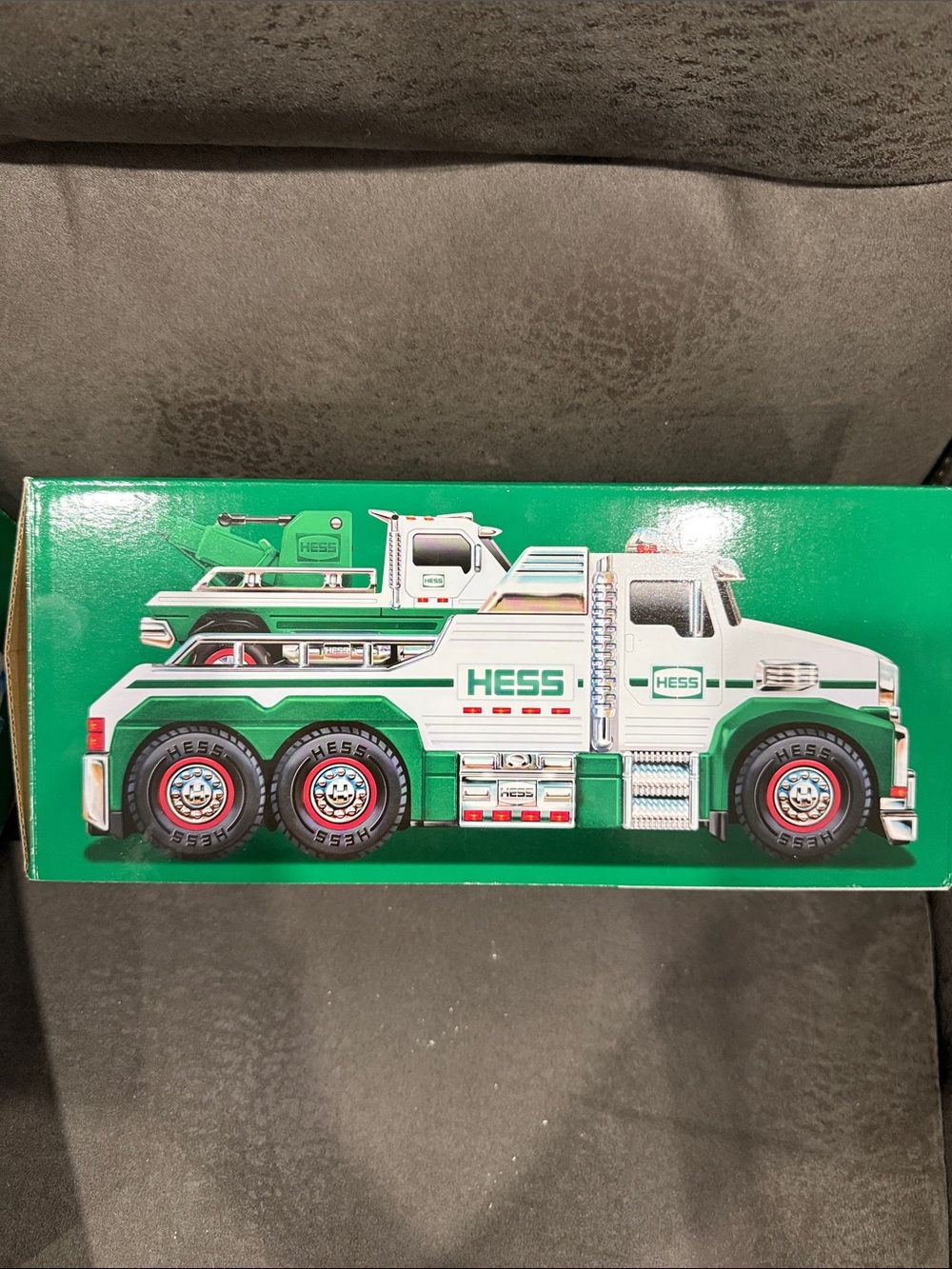 HESS Green and White Tow Truck Toy - Kids Vehicle